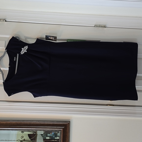 SL FASHIONS NEW YORK BRAND WOMEN'S BLUE SLEEVELESS DRESS SIZE 12 - Picture 2 of 14